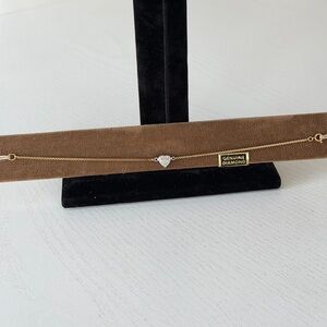 Vintage 14KT Gold Silver and Diamond Heart Bracelet, 6 1/2"